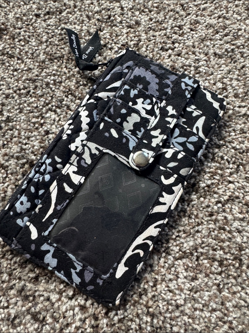 Vera Bradley Black and White Floral Quilted Phone Wristlet with ID Window